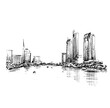 Drawing background of Bangkok riverside cityscape 