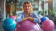 Businesswoman finding her zen by stretching on fitness balls, AI Generative