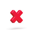 3D realistic red wrong rotating check mark sign. No or incorrect check mark. Disapprove or wrong choice. Multiplication mathematical, arithmetic symbol for working with calculations vector