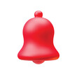 Plastic red hand bell icon 3d realistic on white. Alarm bell for social media notice event reminder, website and app element three-dimensional rendering vector illustration