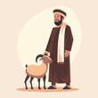 Islamic Arabian Muslim Man with Sheep Goat in Eid Al Adha Celebration