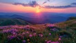 Sunrise and sunset in the mountains, observed from a high cliff, colorful sky spectacle, touching, AI Generative