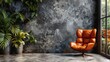style loft interior with leather armchair on dark cement wall illustration