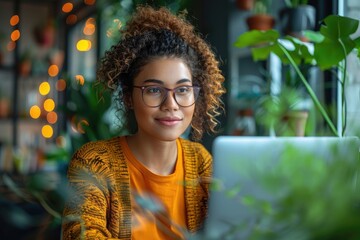 detailed image of a remote worker participating in an online training session, focusing on professio