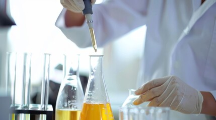 Canvas Print - An Erlenmeyer Conical Flask With Solution In Chemistry Laboratory.