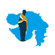Vector illustration of Sardar Patel silhouette with gujarat map on transparent background