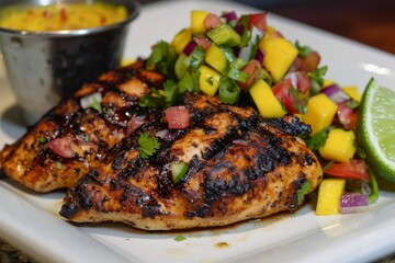 Wall Mural - Grilled chicken with mango salsa salad