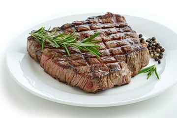Wall Mural - Grilled steak on white plate white background