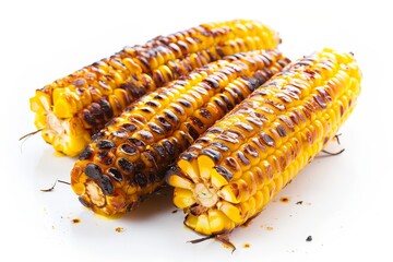 Wall Mural - Grilled sweet corn on white background
