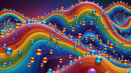 Wall Mural - abstract fractal background. colorful rainbow waves with multicolored bubbles on. wallpaper