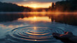 The ripples in a calm lake at dawn, originating from a single point and expanding outward. 32k, full ultra hd, high resolution