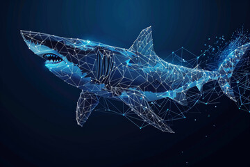 Wall Mural - A blue shark is shown in a blue background