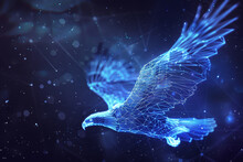 A Blue Bird With A Star Pattern On Its Wings Flies Through A Starry Sky