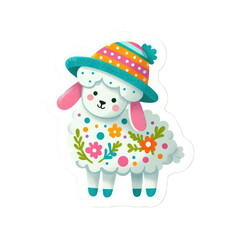 Wall Mural - lamb with color hat cute easter sticker