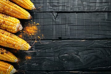 Wall Mural - Delicious grilled corn on dark wood table
