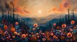 Ethereal Garden Symphony: Oil Painting Harmonizing Celestial Sky with Earthly Realm