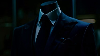 Wall Mural - A men shirt in the form of dark blue suits on a mannequin.