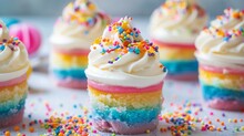 Mini Rainbow Cakes With Frosting Playful Sprinkles
