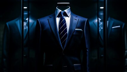 Wall Mural - A men shirt in the form of dark blue suits on a mannequin.