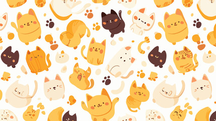  Seamless pattern with cute cats. Elegant thin line