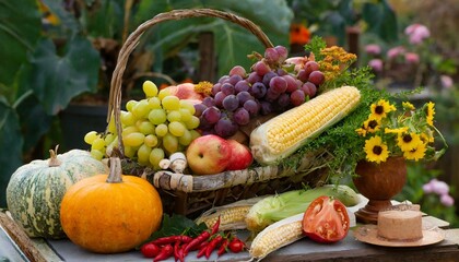 Wall Mural - fruits and vegetables, Farm Fresh Feast: A Selection of Seasonal Produce