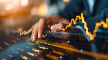 Aufkleber - A businessman analyzing a golden stock market graph on a digital screen
