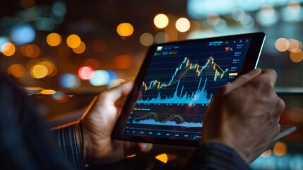 Aufkleber - A businessman analyzing stock market graphs on a digital tablet