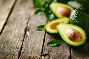 Wall Mural - Healthy green avocados on a wooden table a wide banner idea