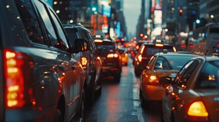 Aufkleber - A close-up of a traffic jam on a busy city street, highlighting the frustration and impatience of commuters during peak hours.