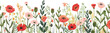 Spring meadow flowers border vector illustration with flat design
