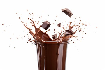 Wall Mural - Isolated white background with chocolate drink in glass