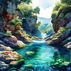 Wall Mural - waterfall in the forest