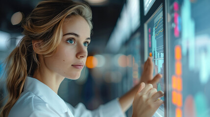 Fototapete - Developer women uncover actionable insights with business intelligence-driven testing solutions. Transform data into informed decision-making. Generative AI.