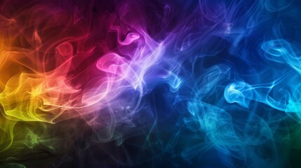 Poster - Abstract background of swirling rainbow-colored smoke against a dark backdrop, creating a sense of mystery