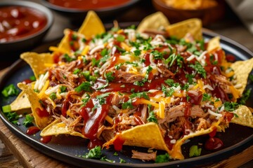 Poster - Nachos with BBQ sauce cheese and homemade pulled pork