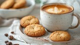 cup of espresso and cookies on a white table illustration