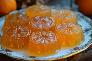 Wall Mural - Plates have orange jellies with a sweet and sour taste like oranges