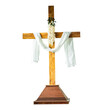 wooden crucifix wrapped in fabric isolated on transparent background. PNG file format
