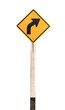 right curve yellow road sign isolated on transparent background, PNG File.