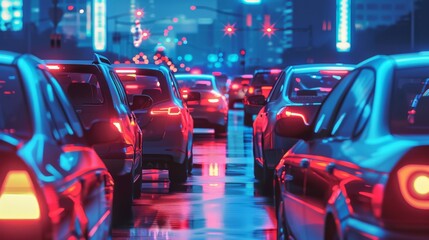 Aufkleber - Close-up of a traffic jam on a busy urban road, with honking cars and stressed drivers.