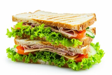 Sticker - Sandwich club isolated on white background Fast food side view close up