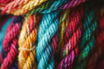 Poster - Selective focus on colourful hand spun yarn with short depth of field