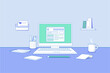 © SachiDesigns - laptop flat vector illustration web page desk workspace minimalist concept