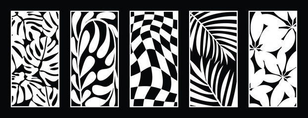 Abstract line art and botanical pattern. Laser cut with line design pattern. Design for wood carving, wall panel decor, metal cutting, wall arts, cover background, wallpaper and banner.