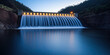 Mountain river hosting a hydroelectric dam for renewable energy production.
