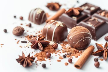 Canvas Print - Tasty chocolates and spices on white