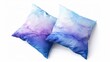 Blank mockup of a pair of lumbar pillows with a watercolor ombre effect in shades of blue and purple. .