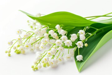 Poster - Zoom in on lily of the valley flowers against white backdrop