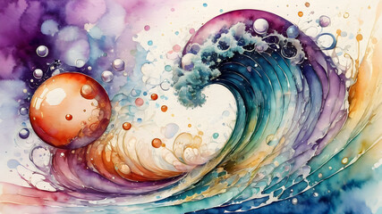 Wall Mural - abstract fractal background. watercolor waves with multi-colored bubbles. wallpaper