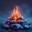 A low poly campfire surrounded by rocks.